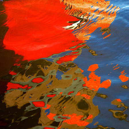 Lower Gallery 90” Wall A (by door to enter building)Reflections of a Red Row Boat 50" x 50"